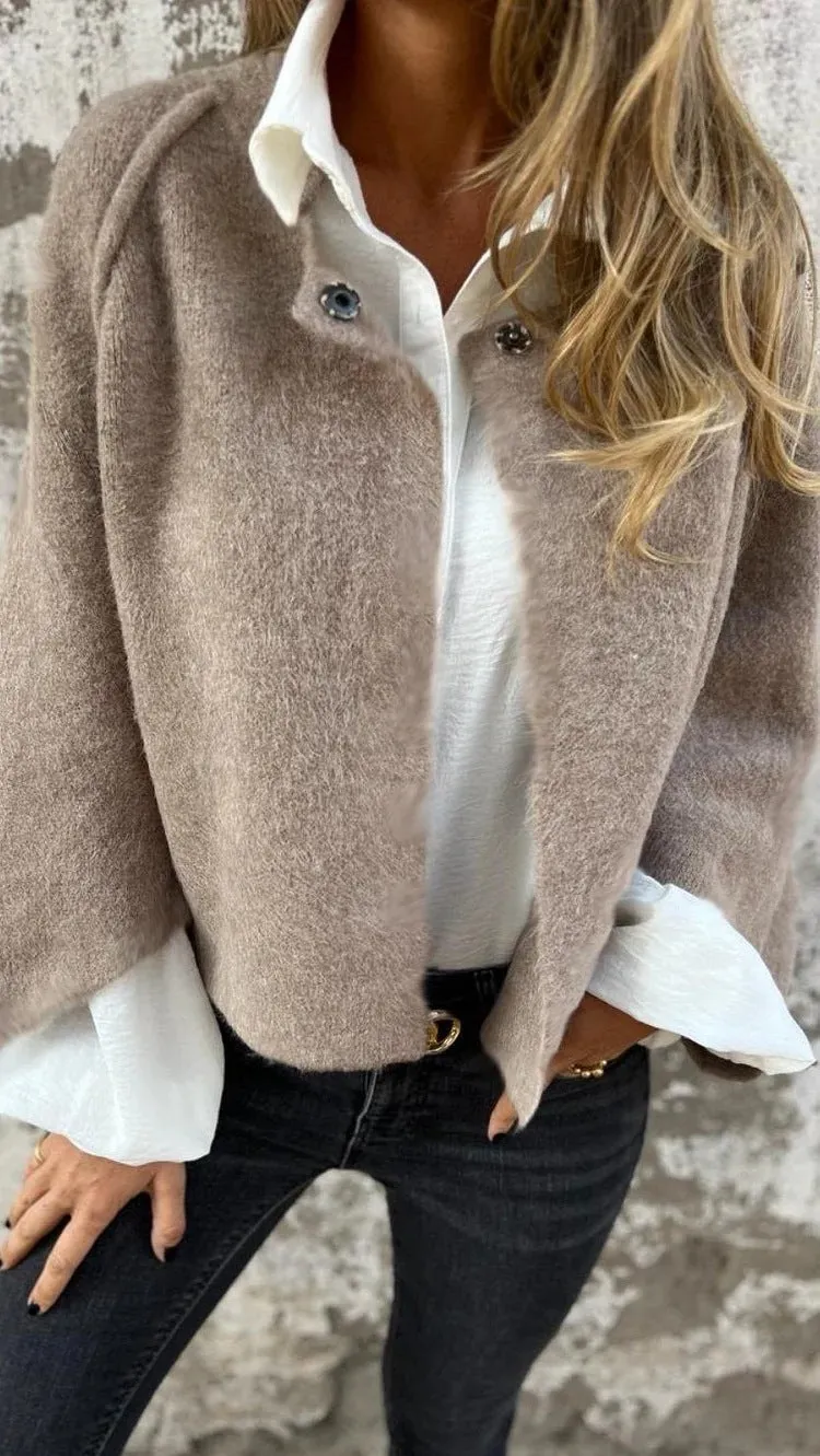 Elegant Cashmere  Cardigan with Batwing Sleeve