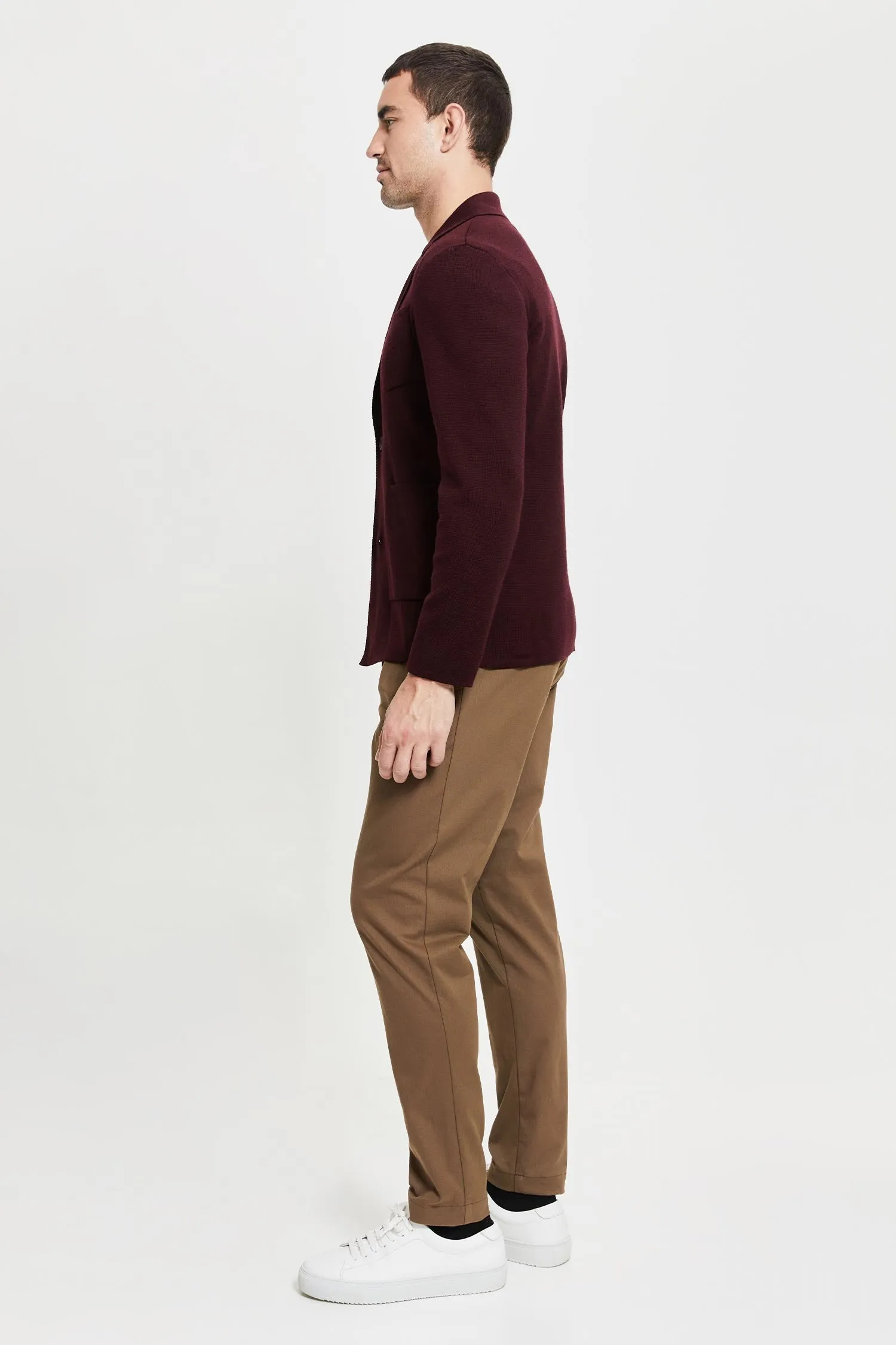 Elias Extra Fine Merino Wool Cardigan Wine