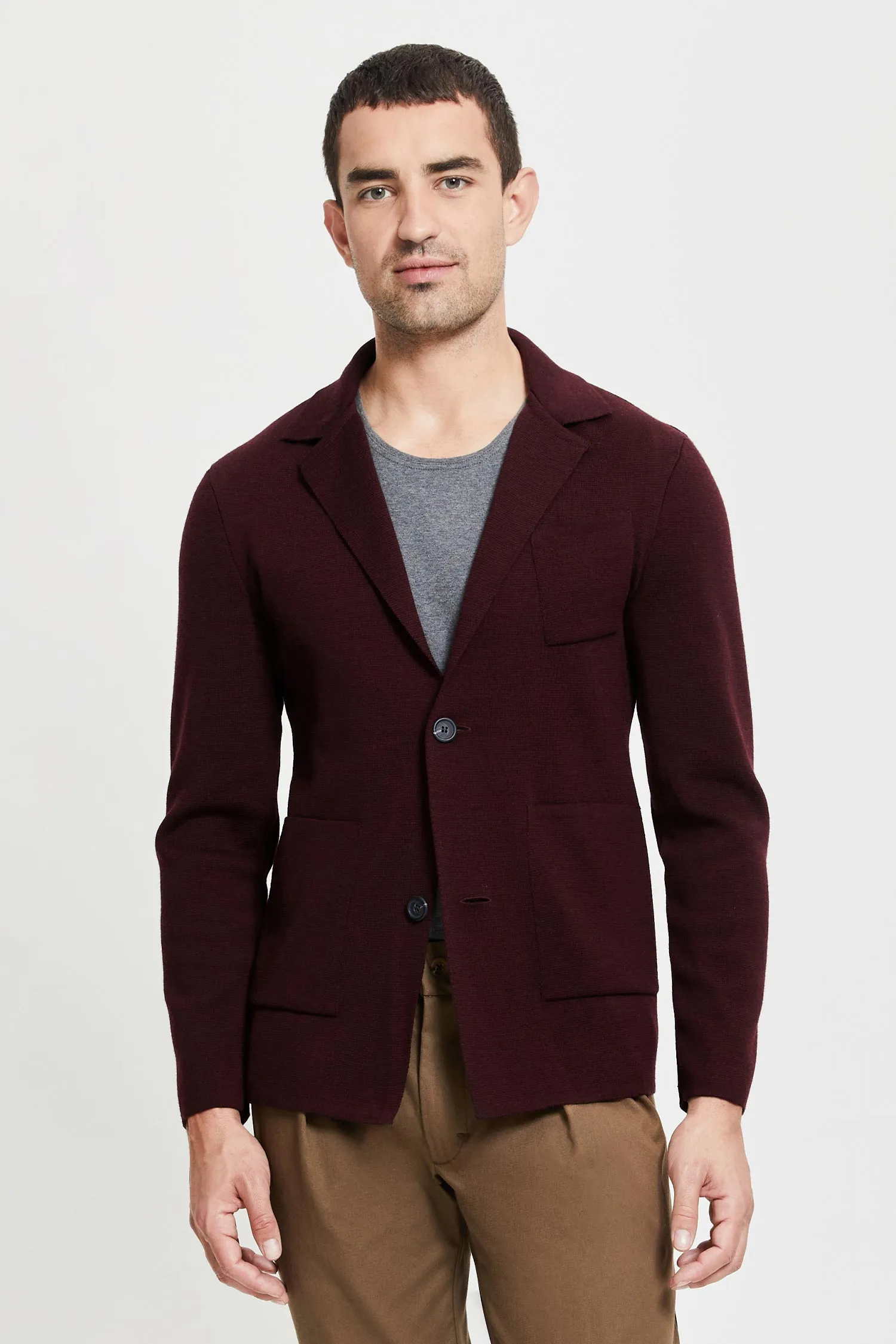 Elias Extra Fine Merino Wool Cardigan Wine