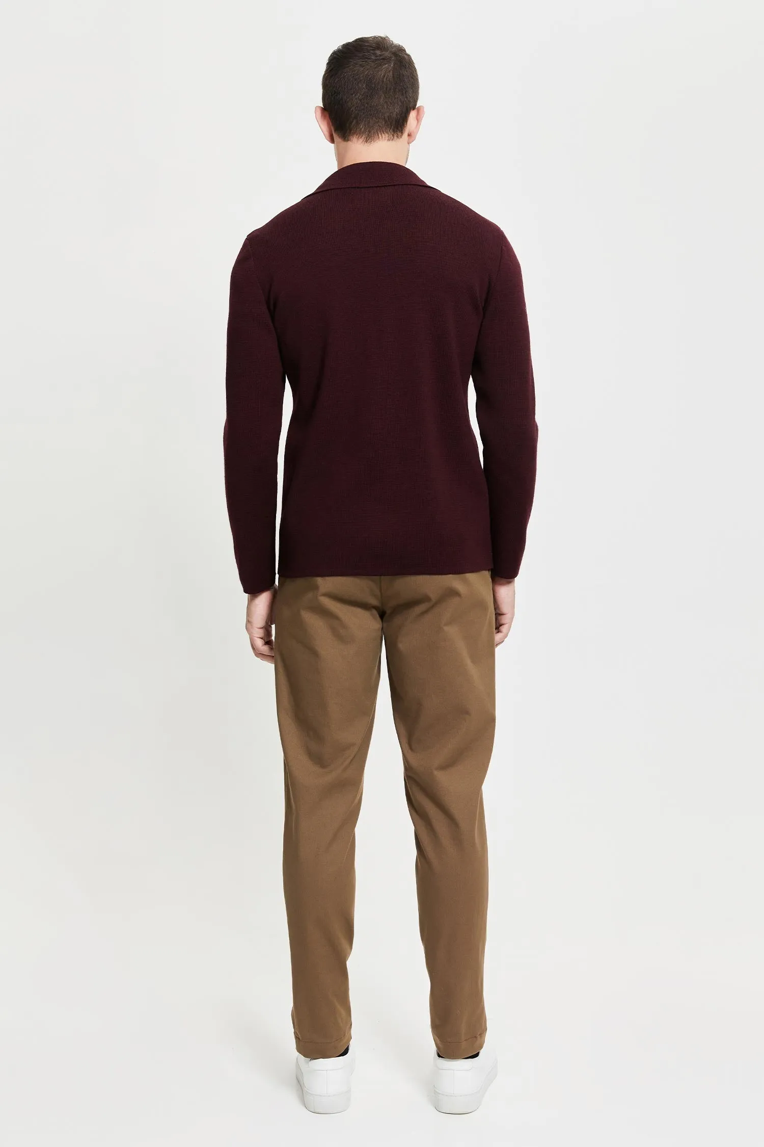 Elias Extra Fine Merino Wool Cardigan Wine