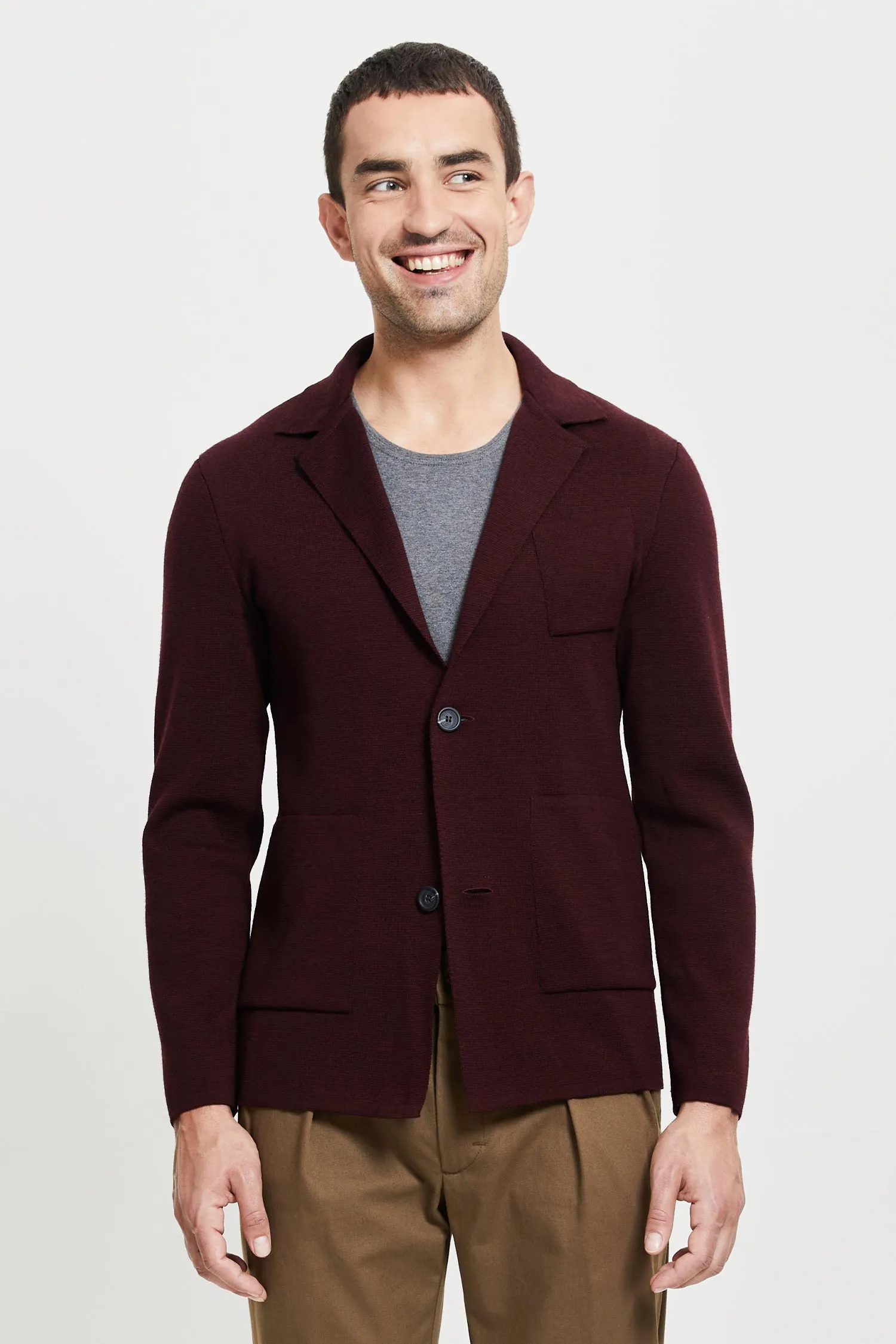 Elias Extra Fine Merino Wool Cardigan Wine