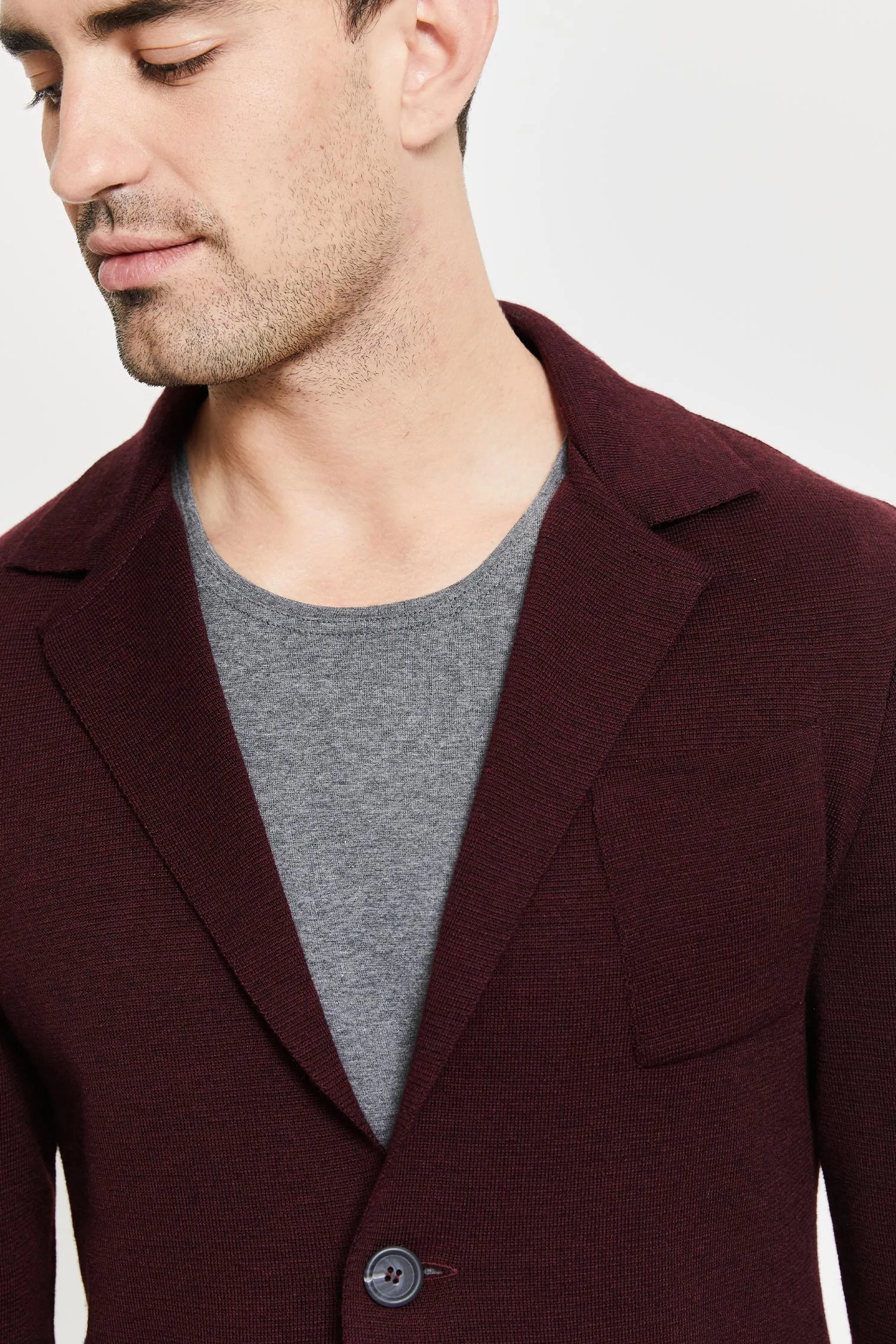 Elias Extra Fine Merino Wool Cardigan Wine