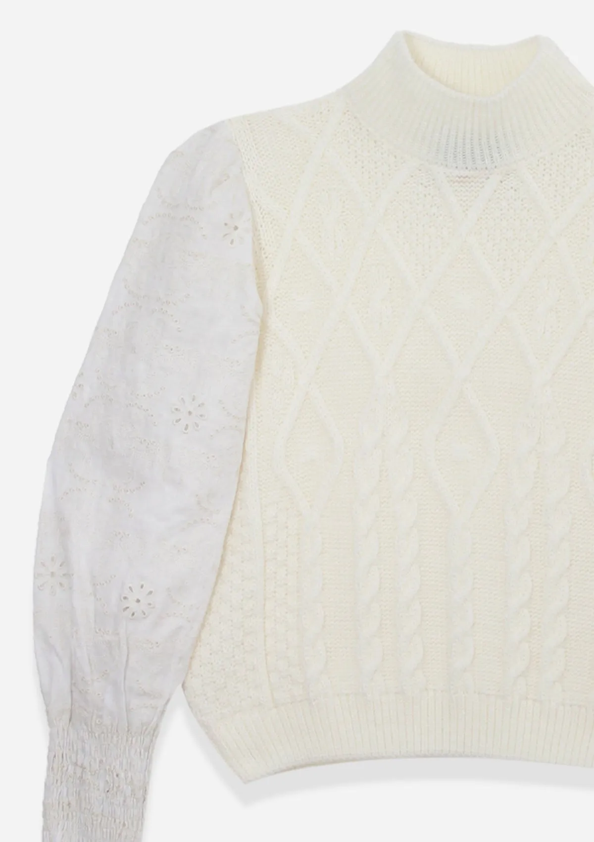 Ellie Cable Knit Sweater with Embroidered Sleeves