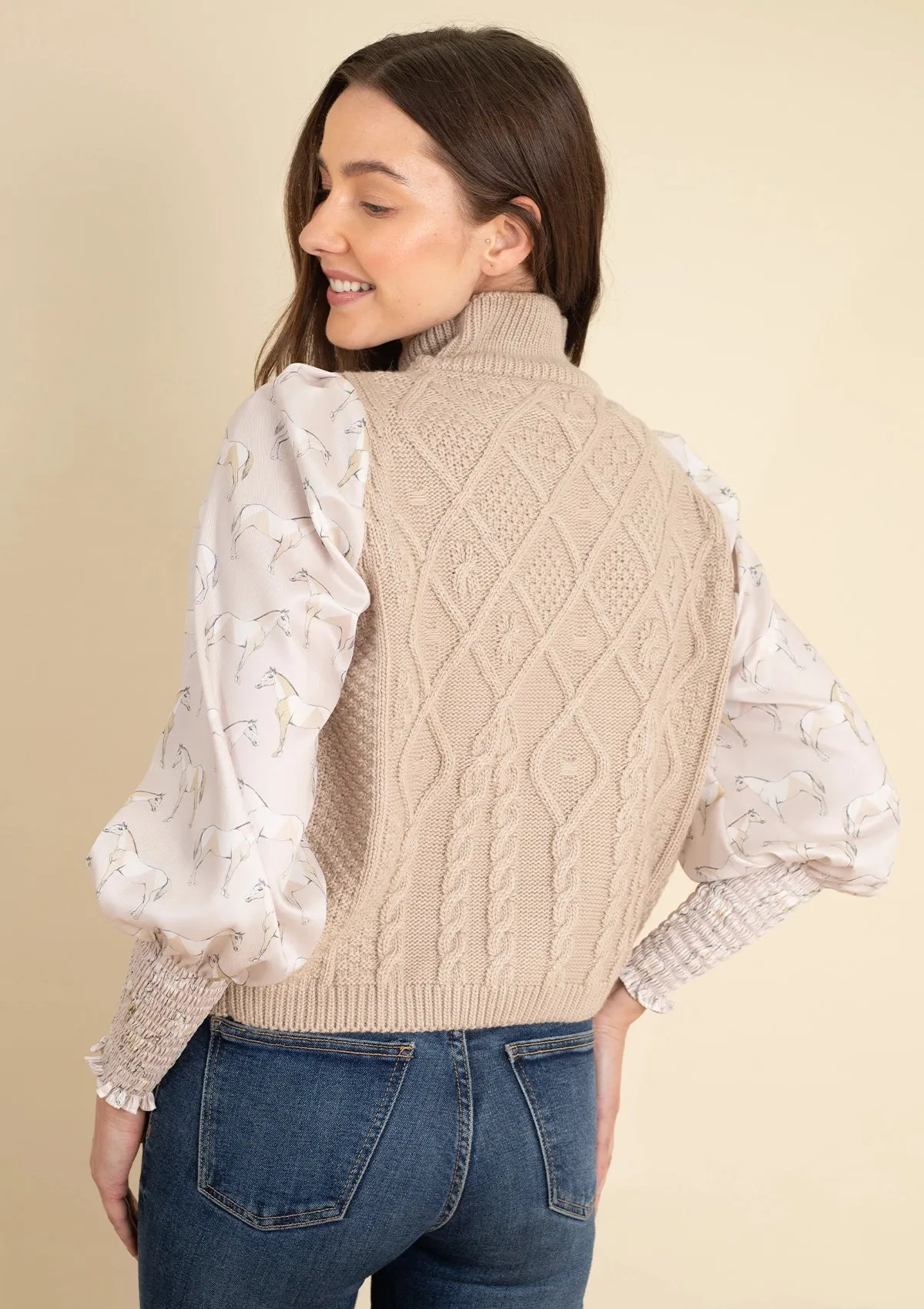 Ellie Cable Knit Sweater with Embroidered Sleeves