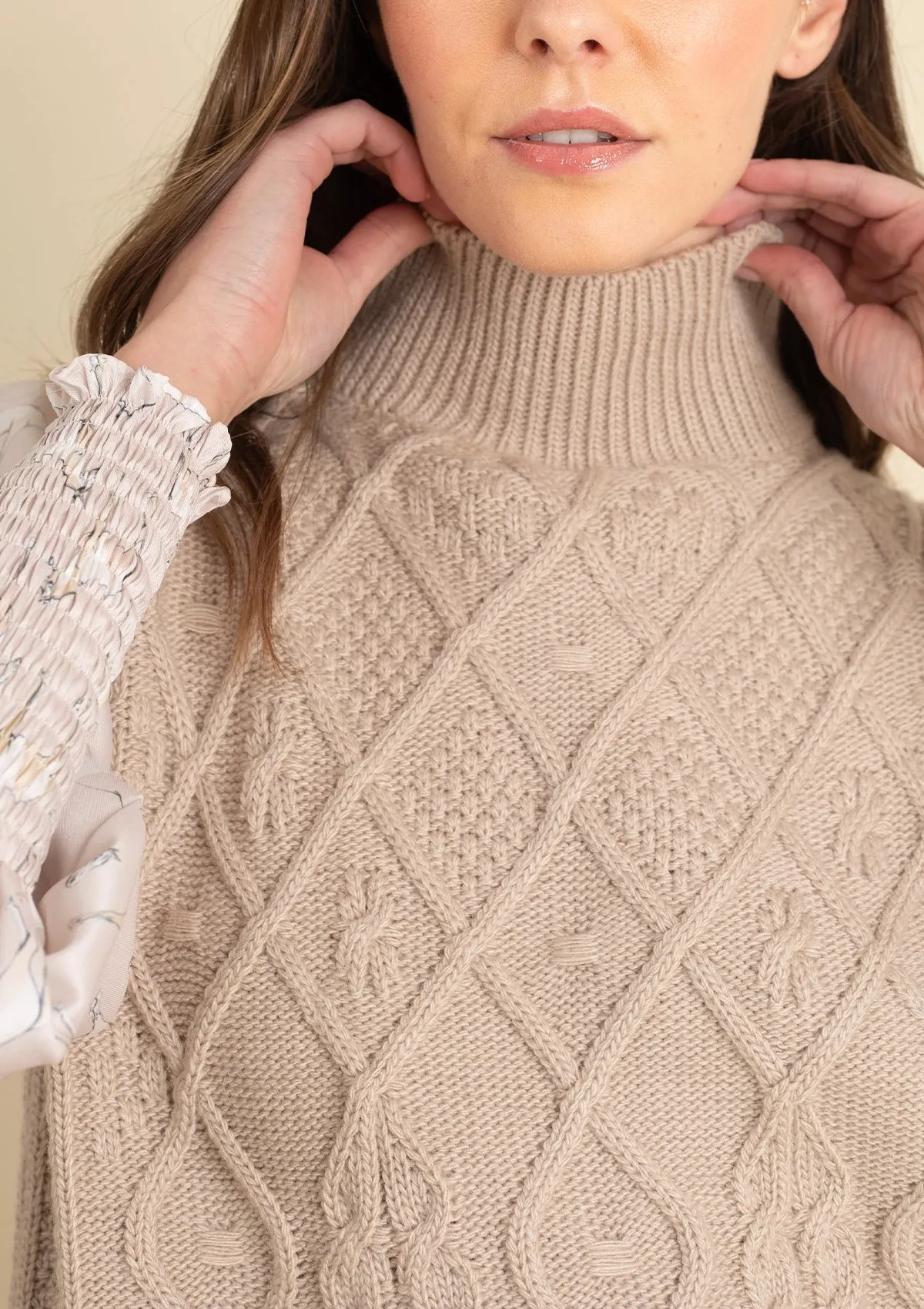 Ellie Cable Knit Sweater with Embroidered Sleeves
