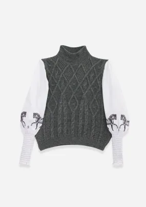 Ellie Cable Knit Sweater with Embroidered Sleeves