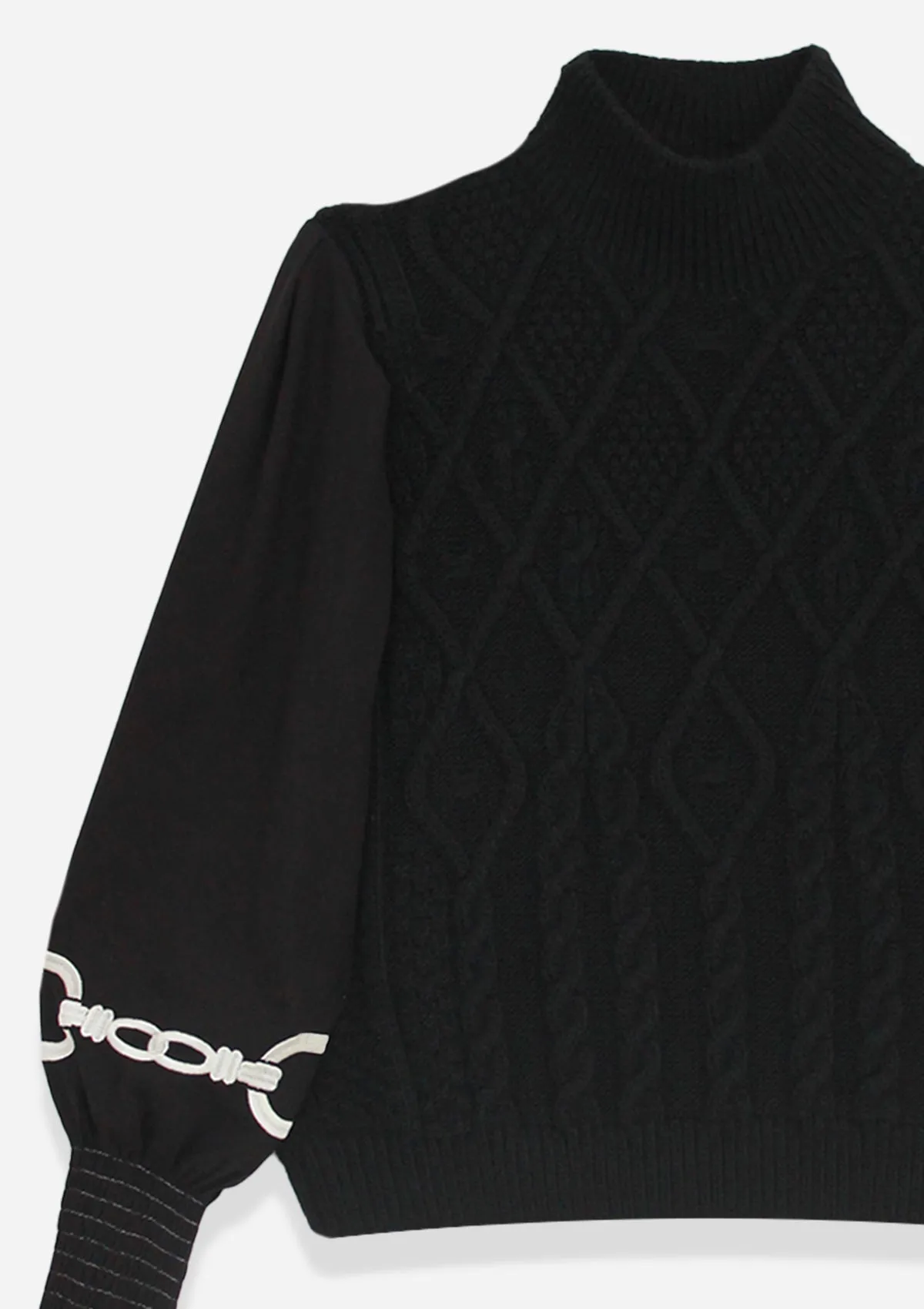 Ellie Cable Knit Sweater with Embroidered Sleeves