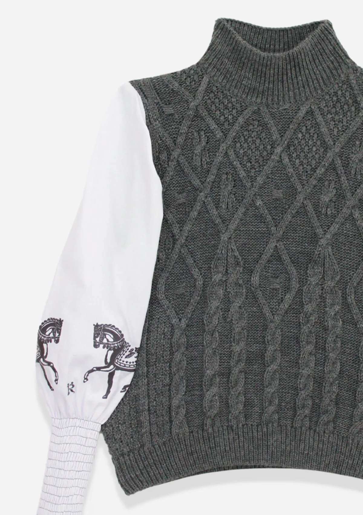 Ellie Cable Knit Sweater with Embroidered Sleeves