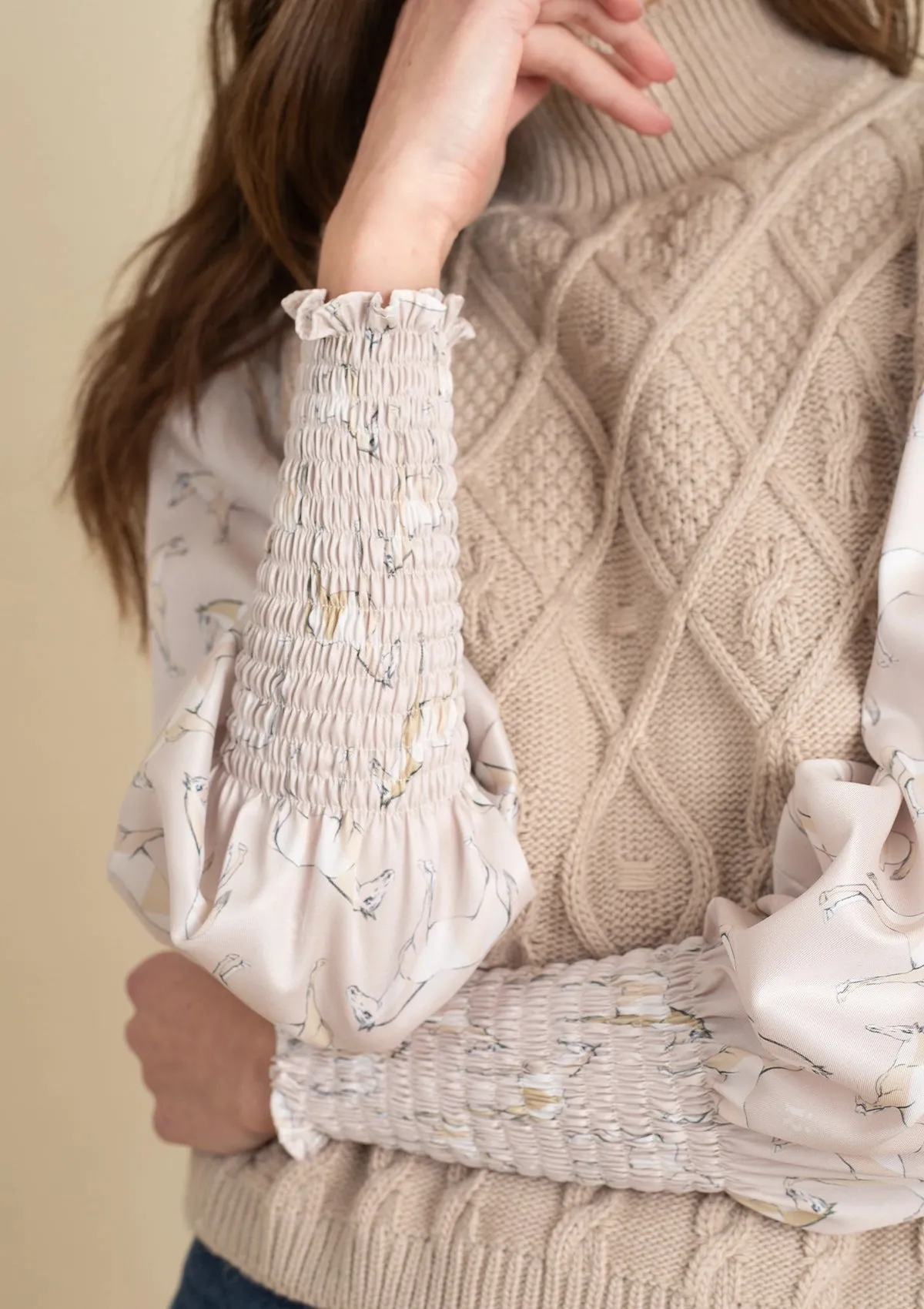 Ellie Cable Knit Sweater with Embroidered Sleeves