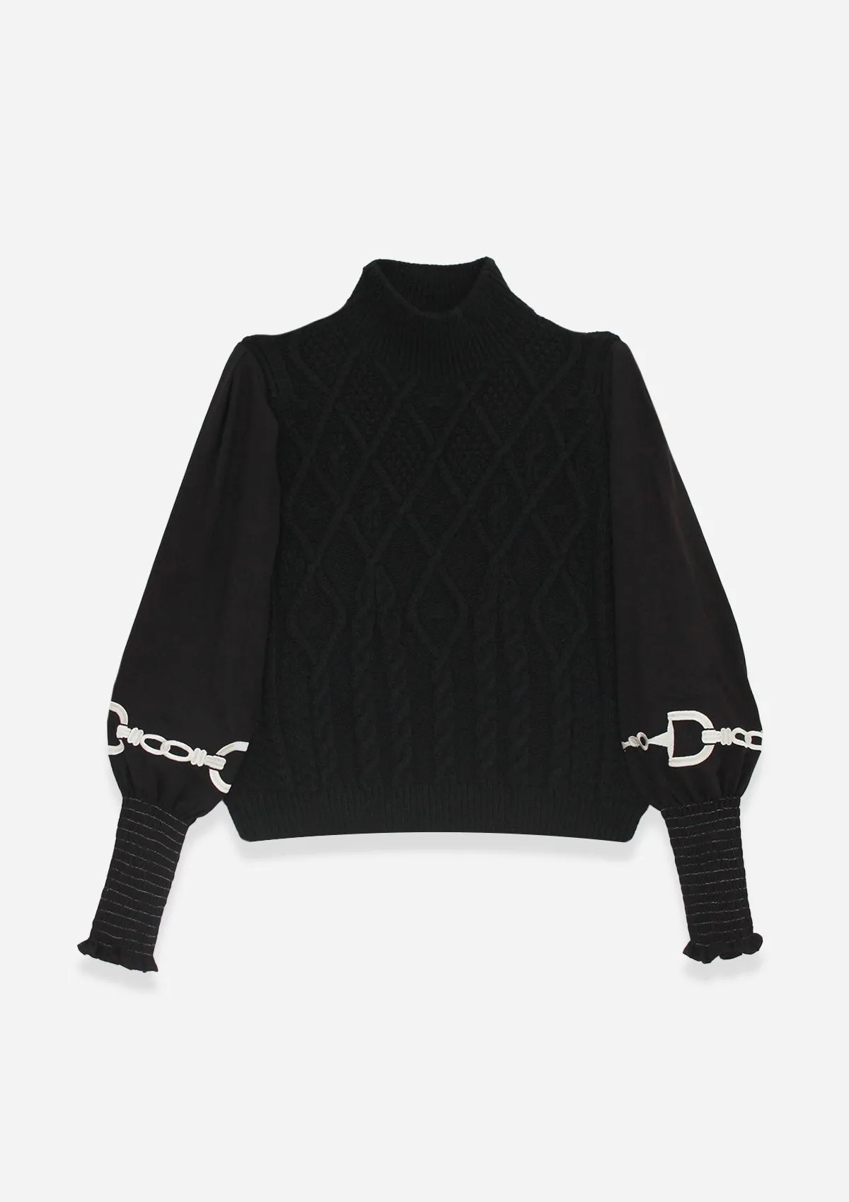 Ellie Cable Knit Sweater with Embroidered Sleeves