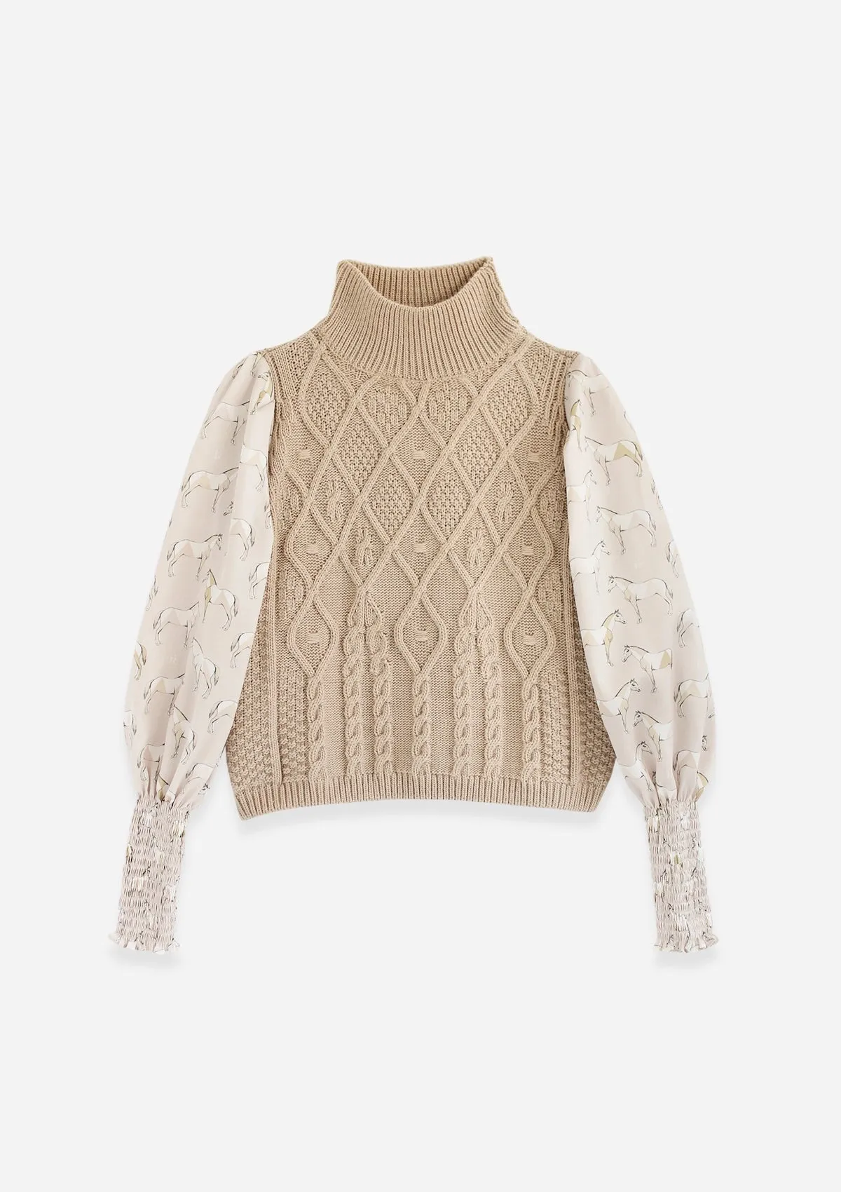 Ellie Cable Knit Sweater with Embroidered Sleeves