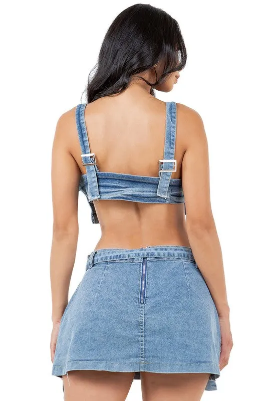 Fashion Denim Two Piece Short Set
