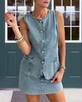 Fashionable Denim Vest Skirt Set