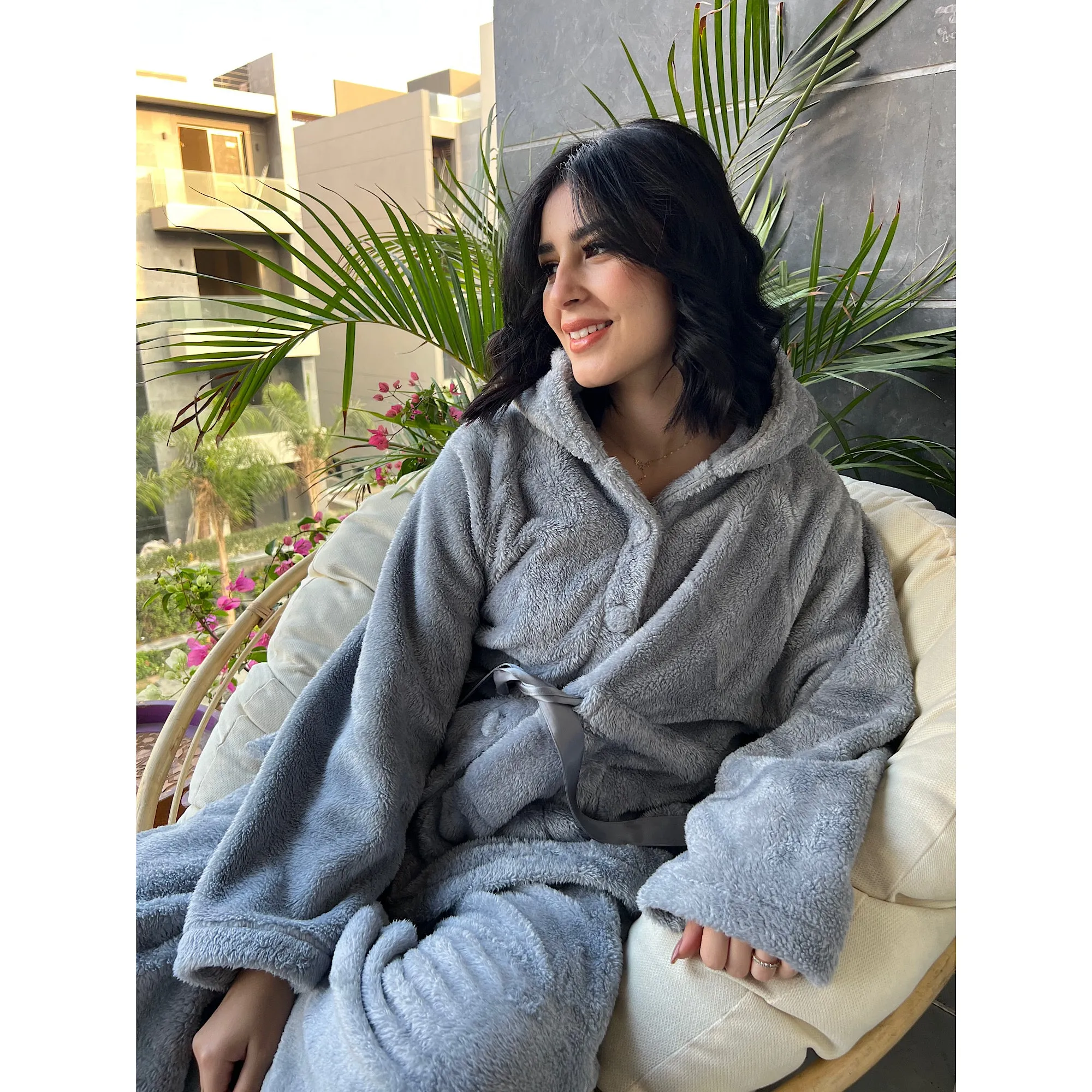 Grey fur buttoned pajama set