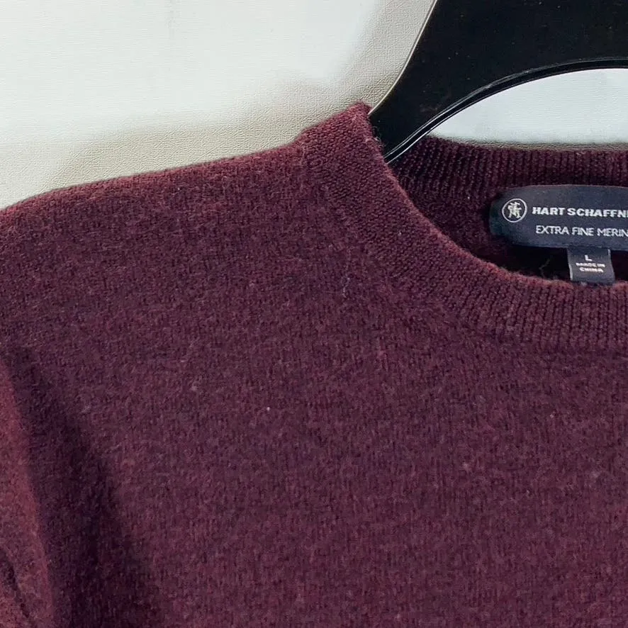 HART SCHAFFNEER MARX Men's Burgundy Extra Fine Merino Wool Crewneck Sweater SZ L