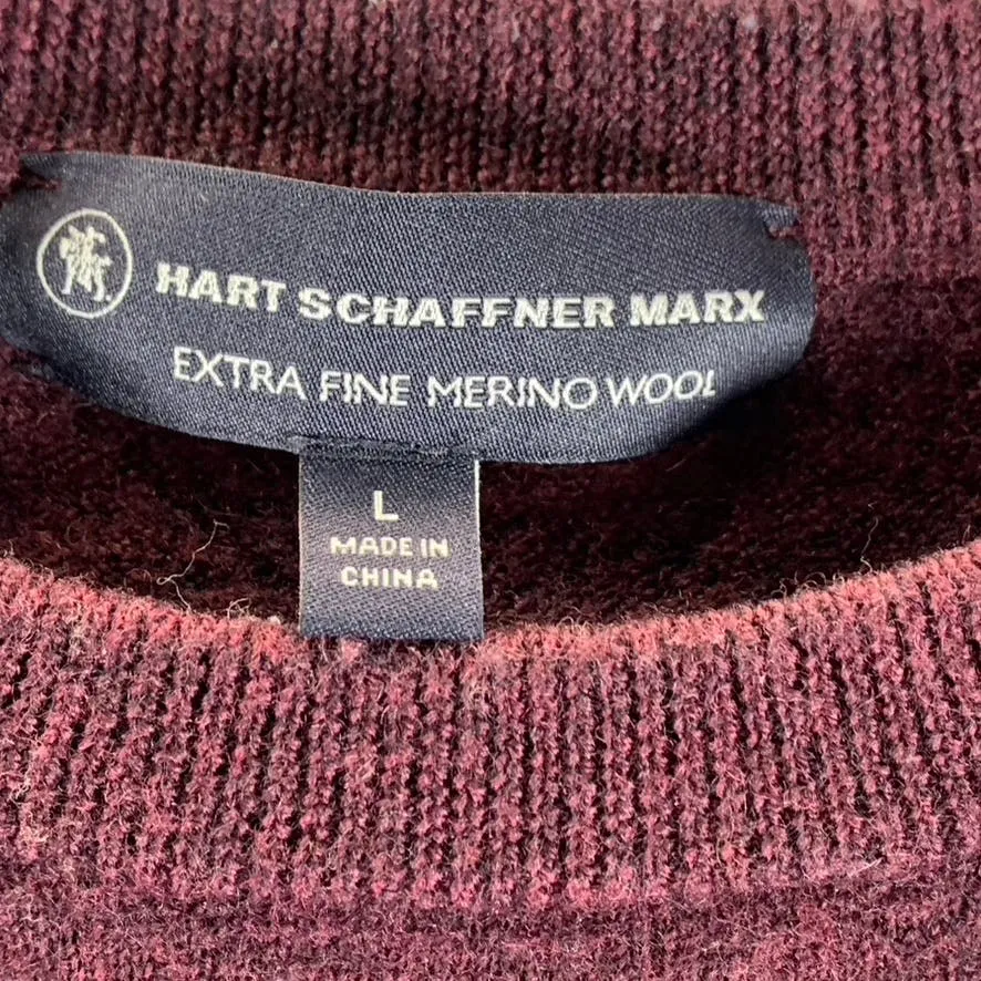 HART SCHAFFNEER MARX Men's Burgundy Extra Fine Merino Wool Crewneck Sweater SZ L