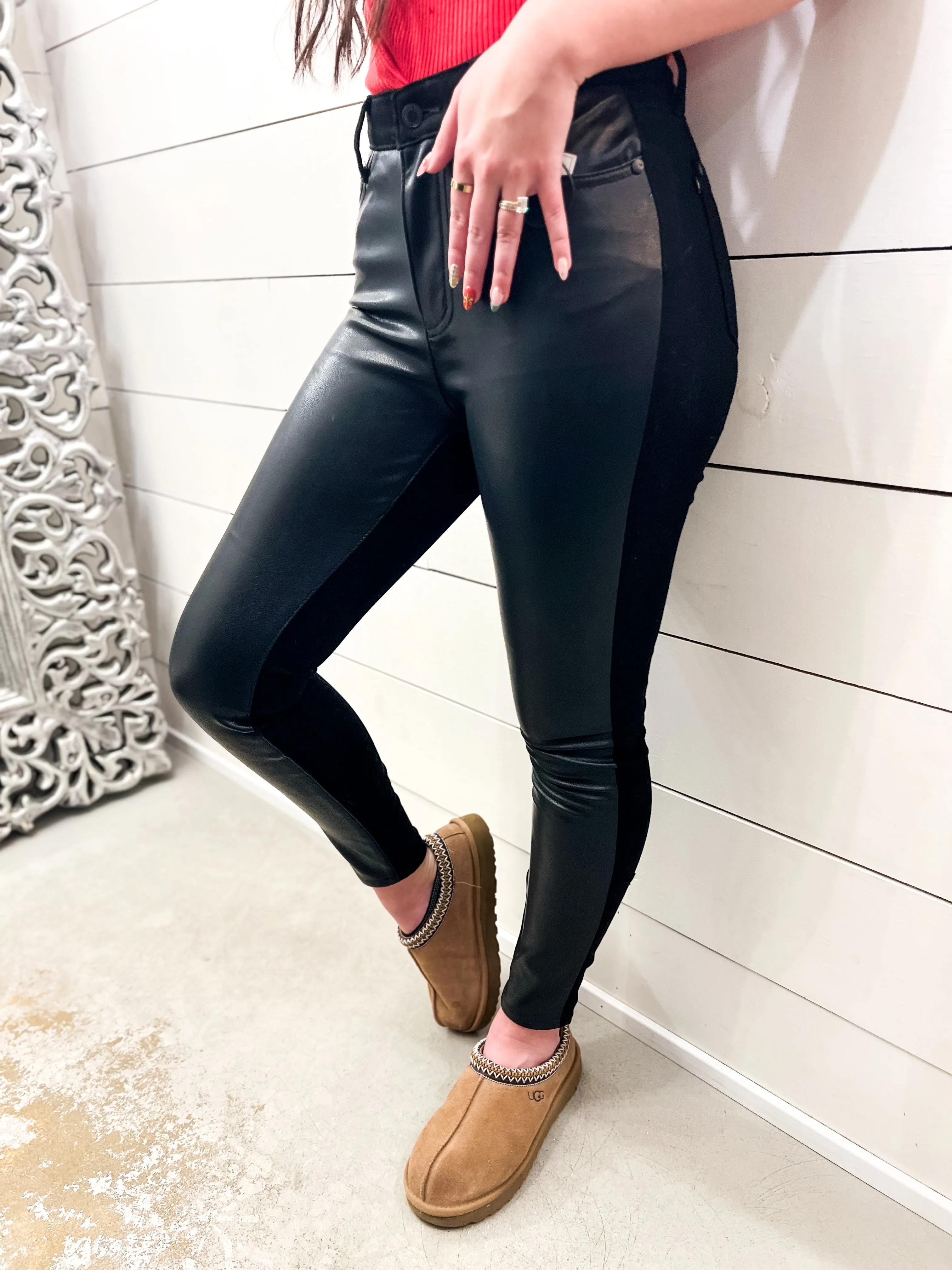 Heidi Faux Leather & Denim Skinny