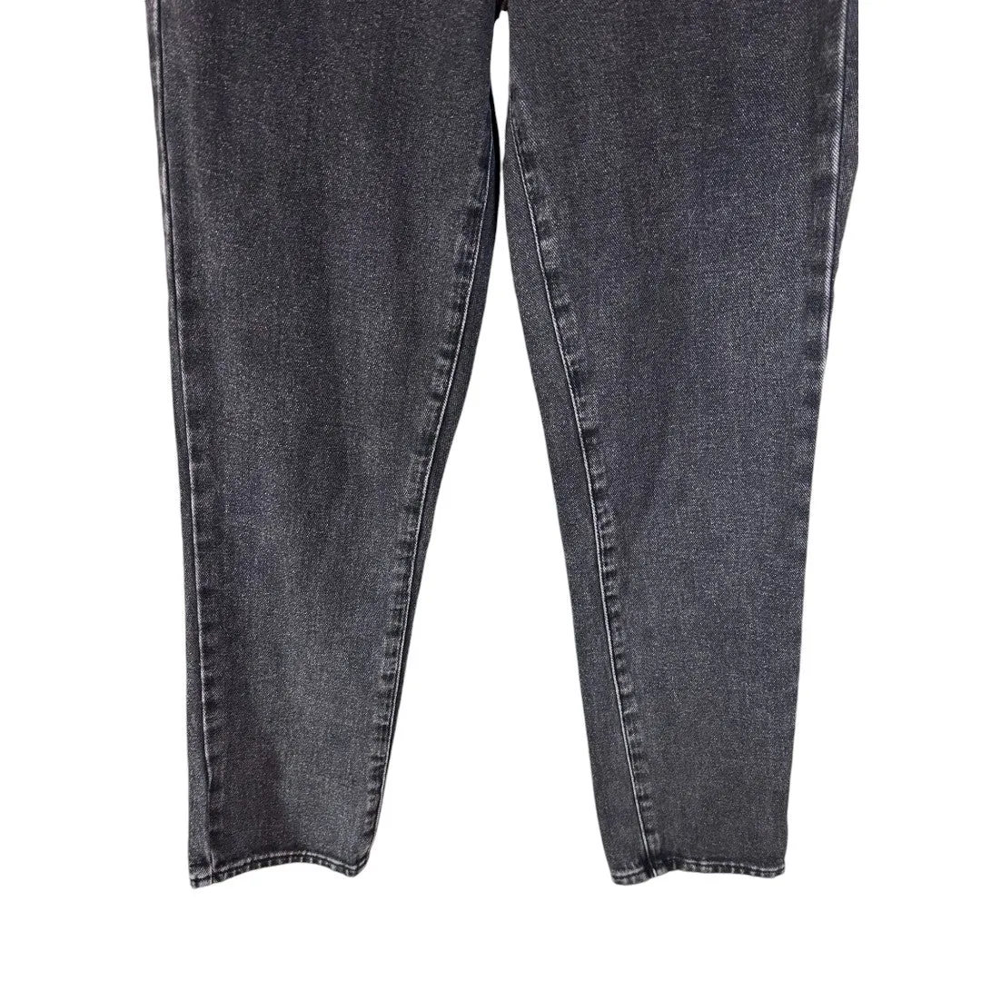 High Rise Mom Jeans Washed Black Denim Classic Fit