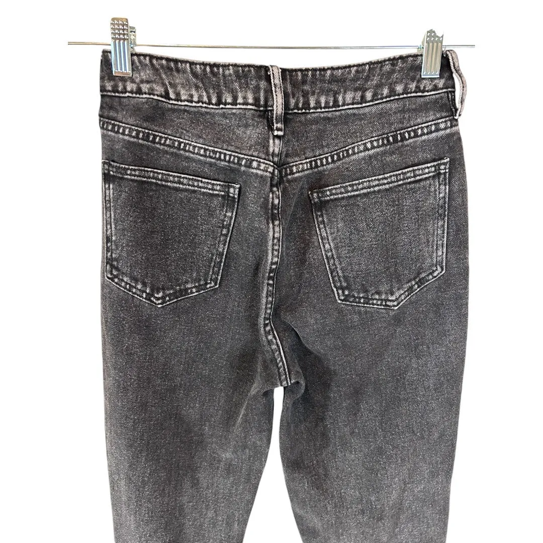 High Rise Mom Jeans Washed Black Denim Classic Fit