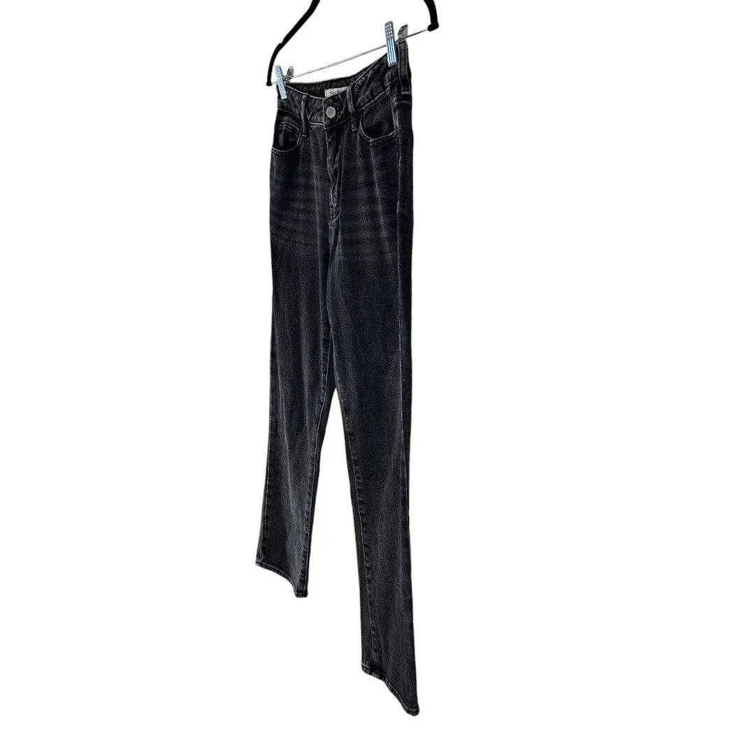 High Rise Mom Jeans Washed Black Denim Classic Fit