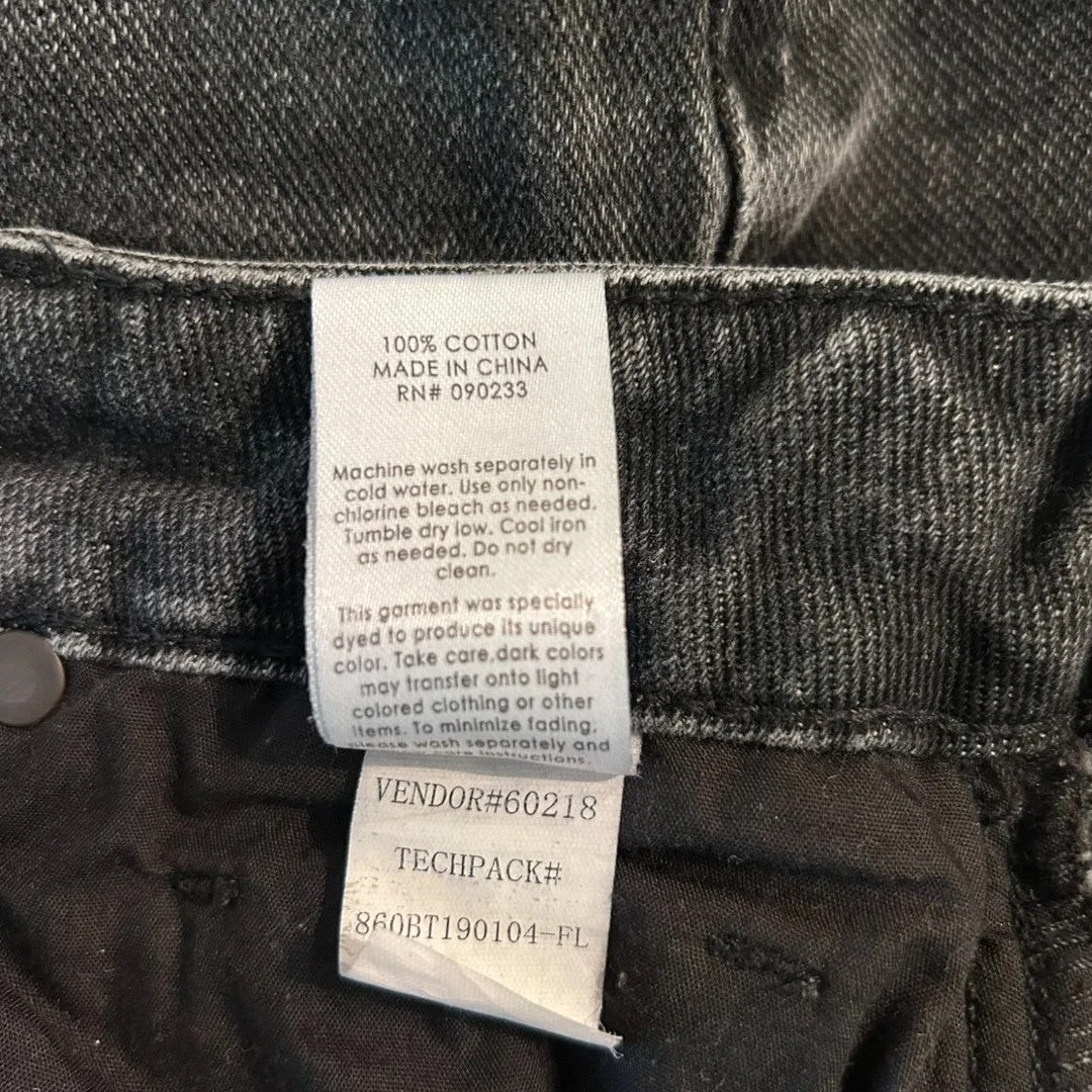 High Rise Mom Jeans Washed Black Denim Classic Fit