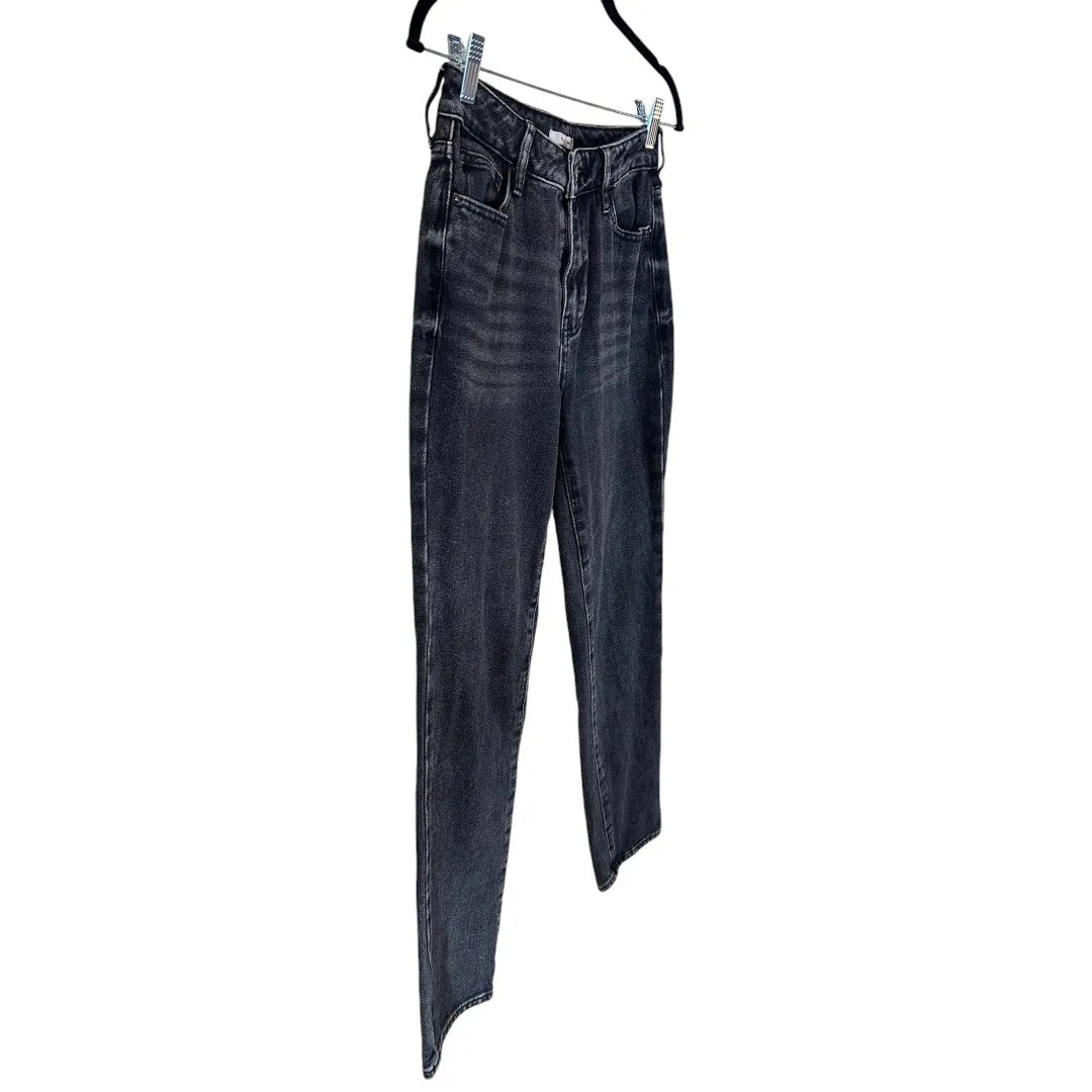 High Rise Mom Jeans Washed Black Denim Classic Fit