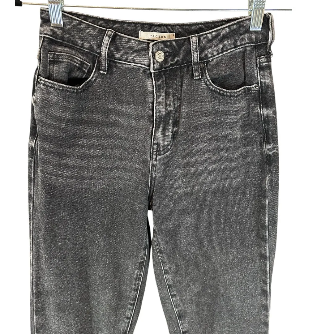 High Rise Mom Jeans Washed Black Denim Classic Fit