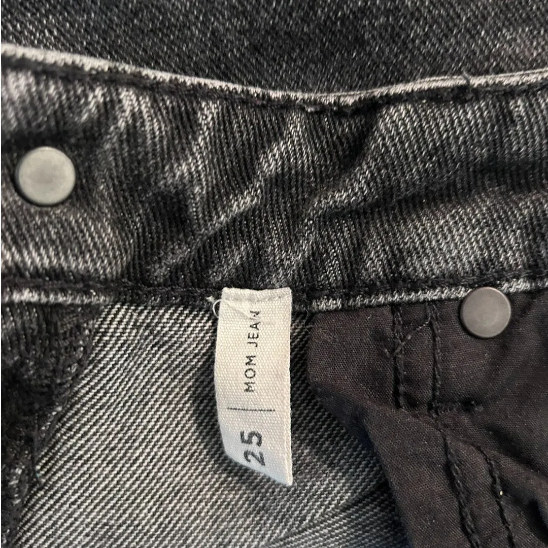 High Rise Mom Jeans Washed Black Denim Classic Fit