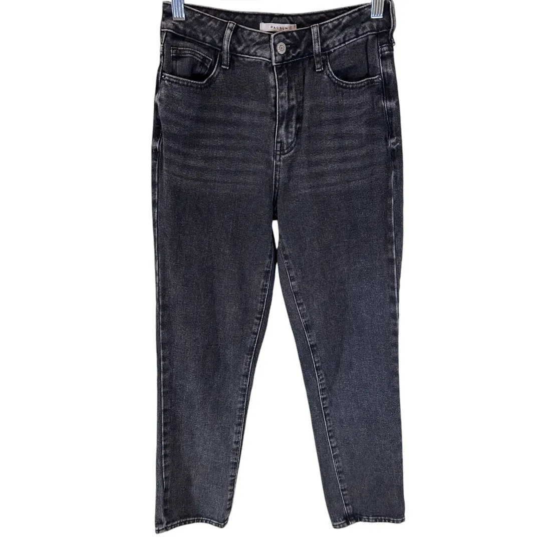 High Rise Mom Jeans Washed Black Denim Classic Fit