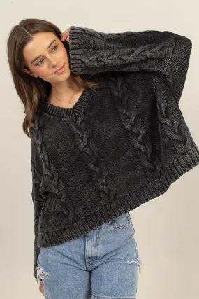 HYFVE Cable Knit V-Neck Dropped  Oversized Sweater