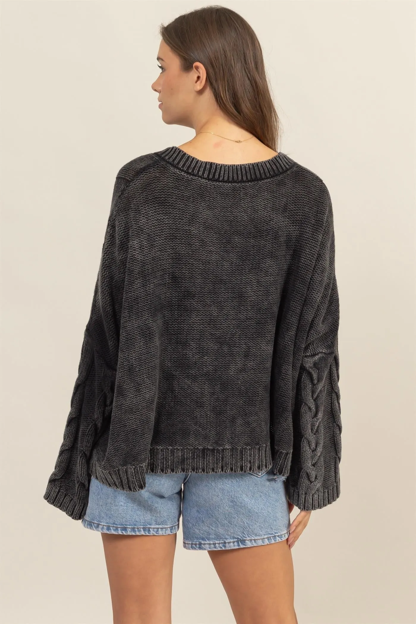 HYFVE Cable Knit V-Neck Dropped  Oversized Sweater