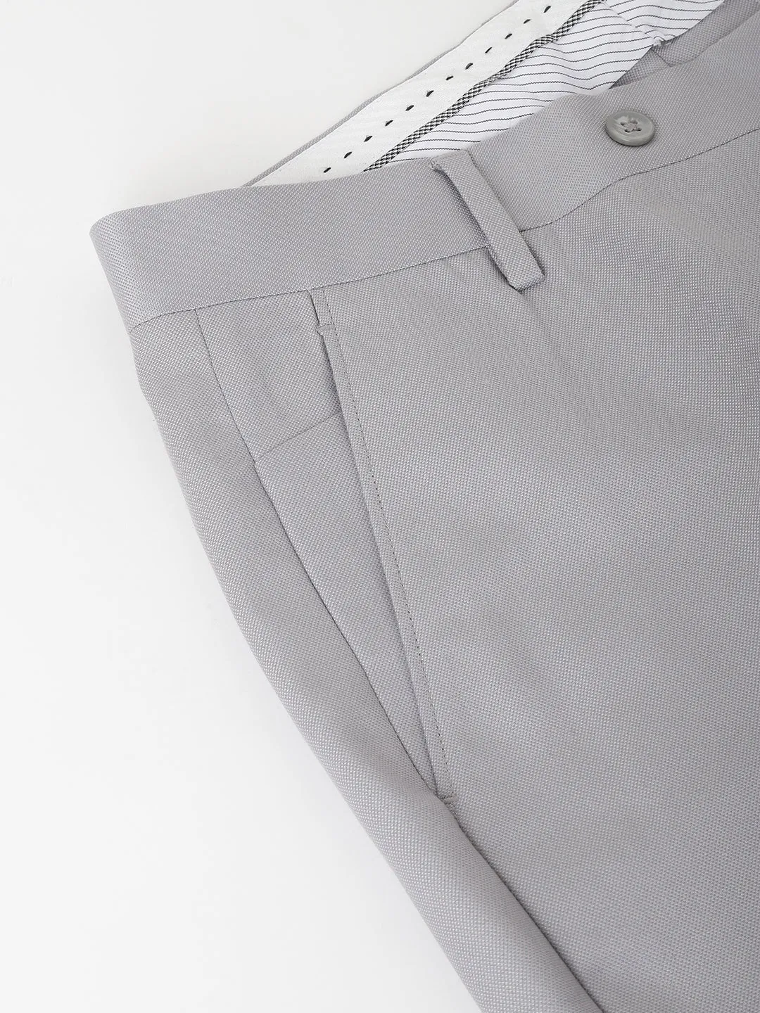 Men Light Grey Standard Fit Mid Rise Solid Formal Trouser