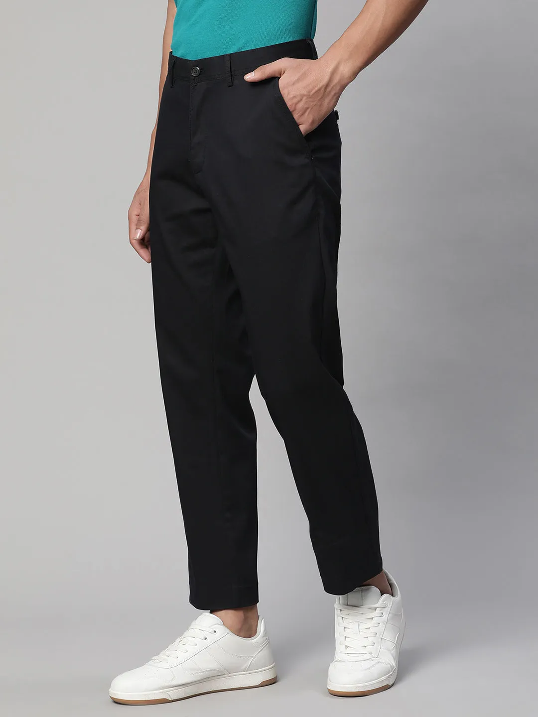 Men Navy Blue Semi Formal Trouser