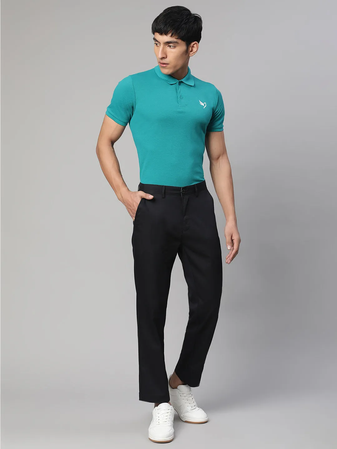 Men Navy Blue Semi Formal Trouser