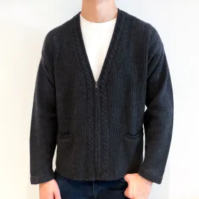 Men's Charcoal Grey Chunky Cashmere V-Neck Cardigan Extra Large