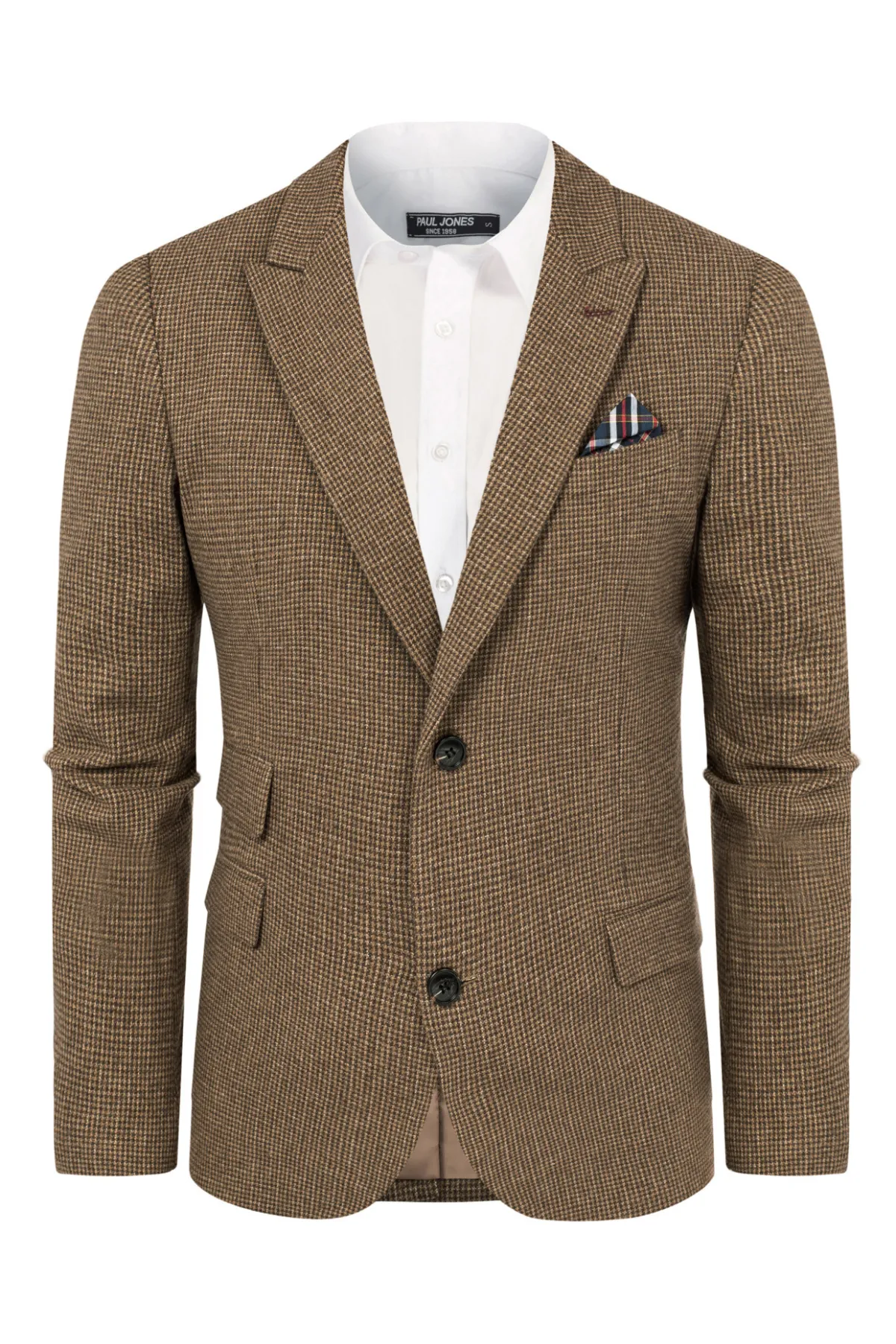 Men's Herringbone Two Button Blazer British Wool Blend Vintage Sport Coats