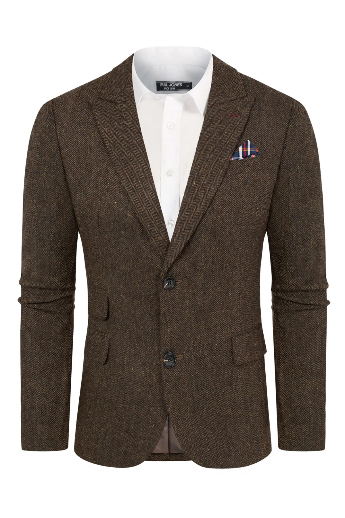 Men's Herringbone Two Button Blazer British Wool Blend Vintage Sport Coats