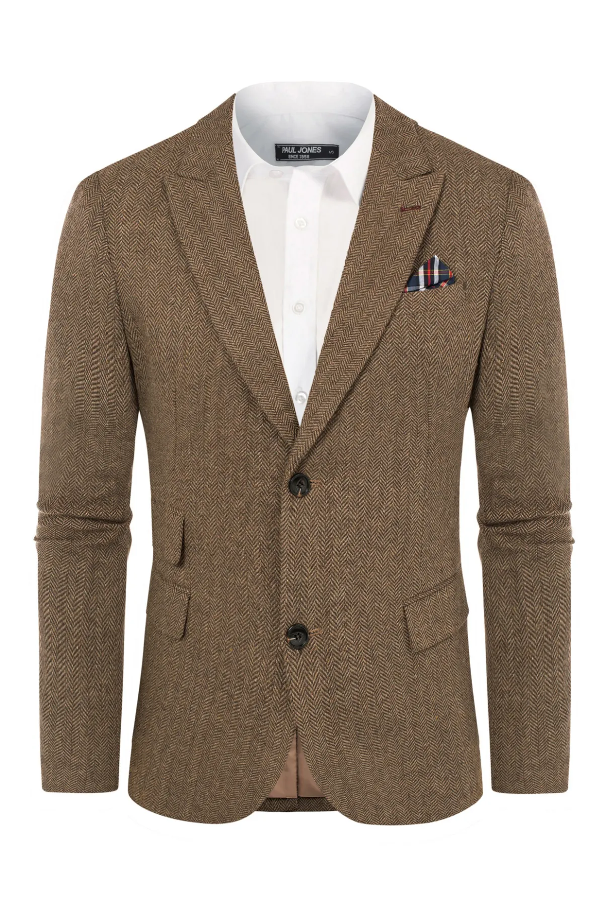 Men's Herringbone Two Button Blazer British Wool Blend Vintage Sport Coats