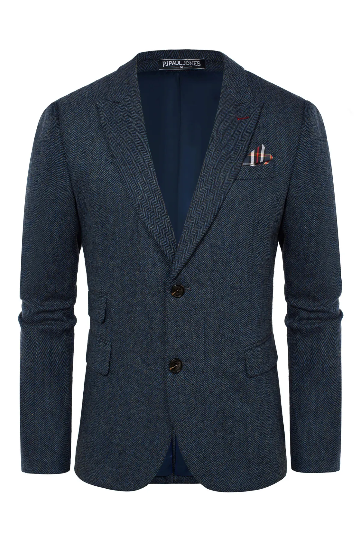 Men's Herringbone Two Button Blazer British Wool Blend Vintage Sport Coats