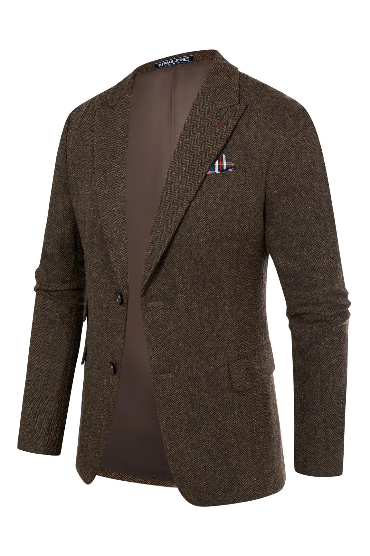 Men's Herringbone Two Button Blazer British Wool Blend Vintage Sport Coats