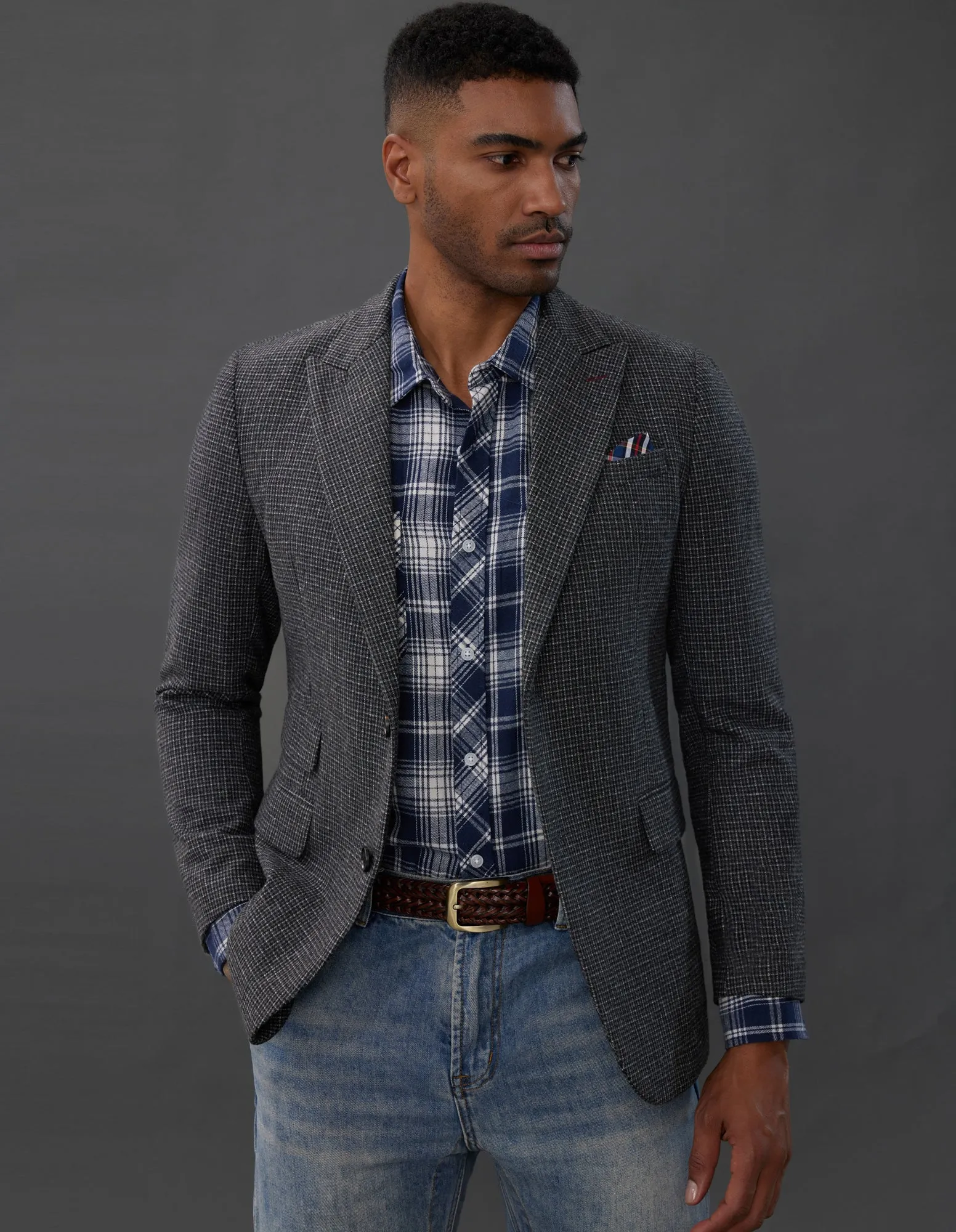 Men's Herringbone Two Button Blazer British Wool Blend Vintage Sport Coats