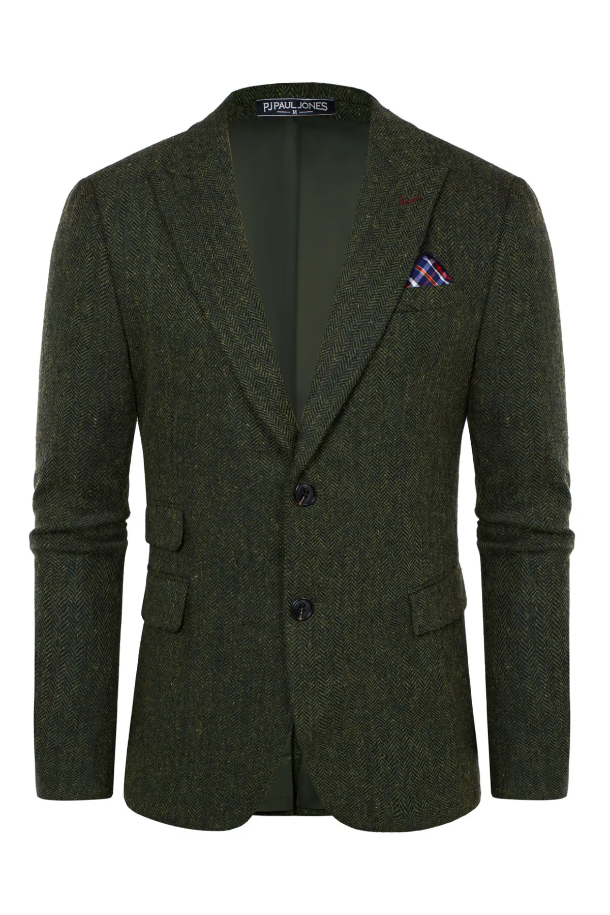 Men's Herringbone Two Button Blazer British Wool Blend Vintage Sport Coats