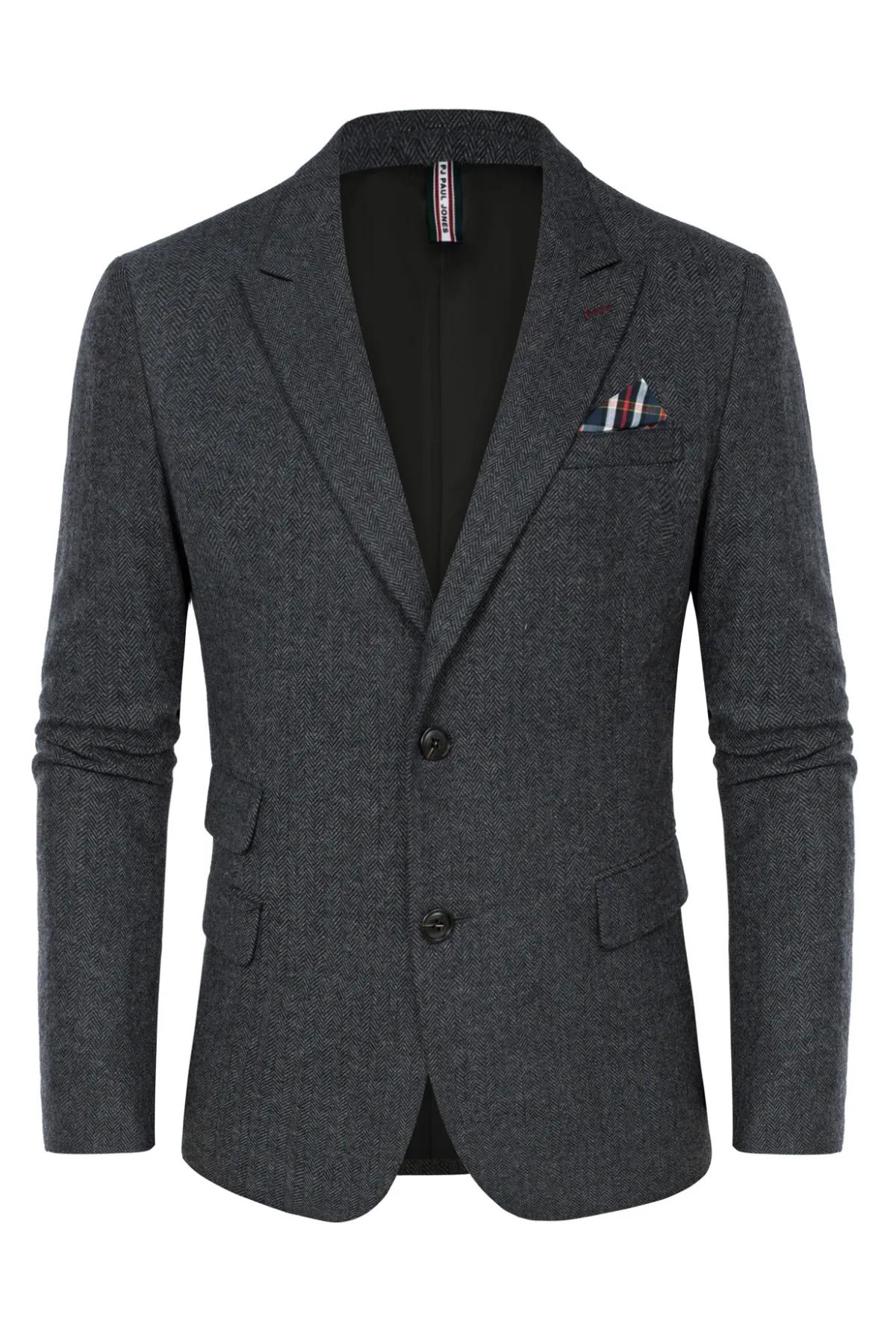 Men's Herringbone Two Button Blazer British Wool Blend Vintage Sport Coats