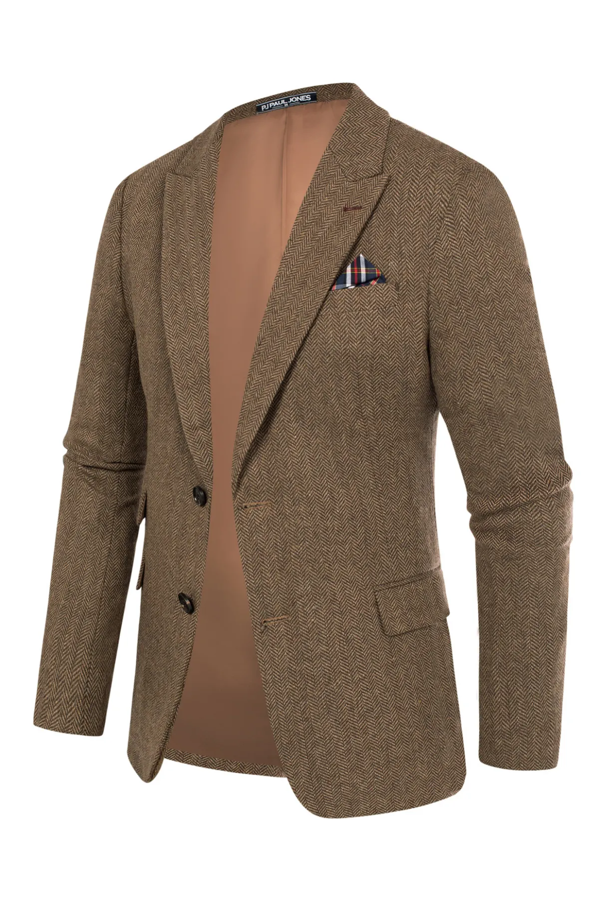 Men's Herringbone Two Button Blazer British Wool Blend Vintage Sport Coats