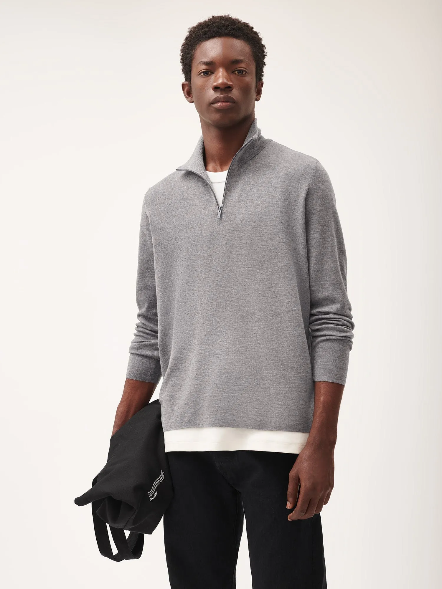 Mens Regenerative Merino Wool Half-Zip Sweater—grey marl