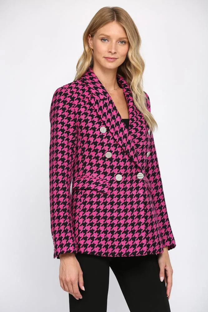 metallic houndstooth tweed blazer