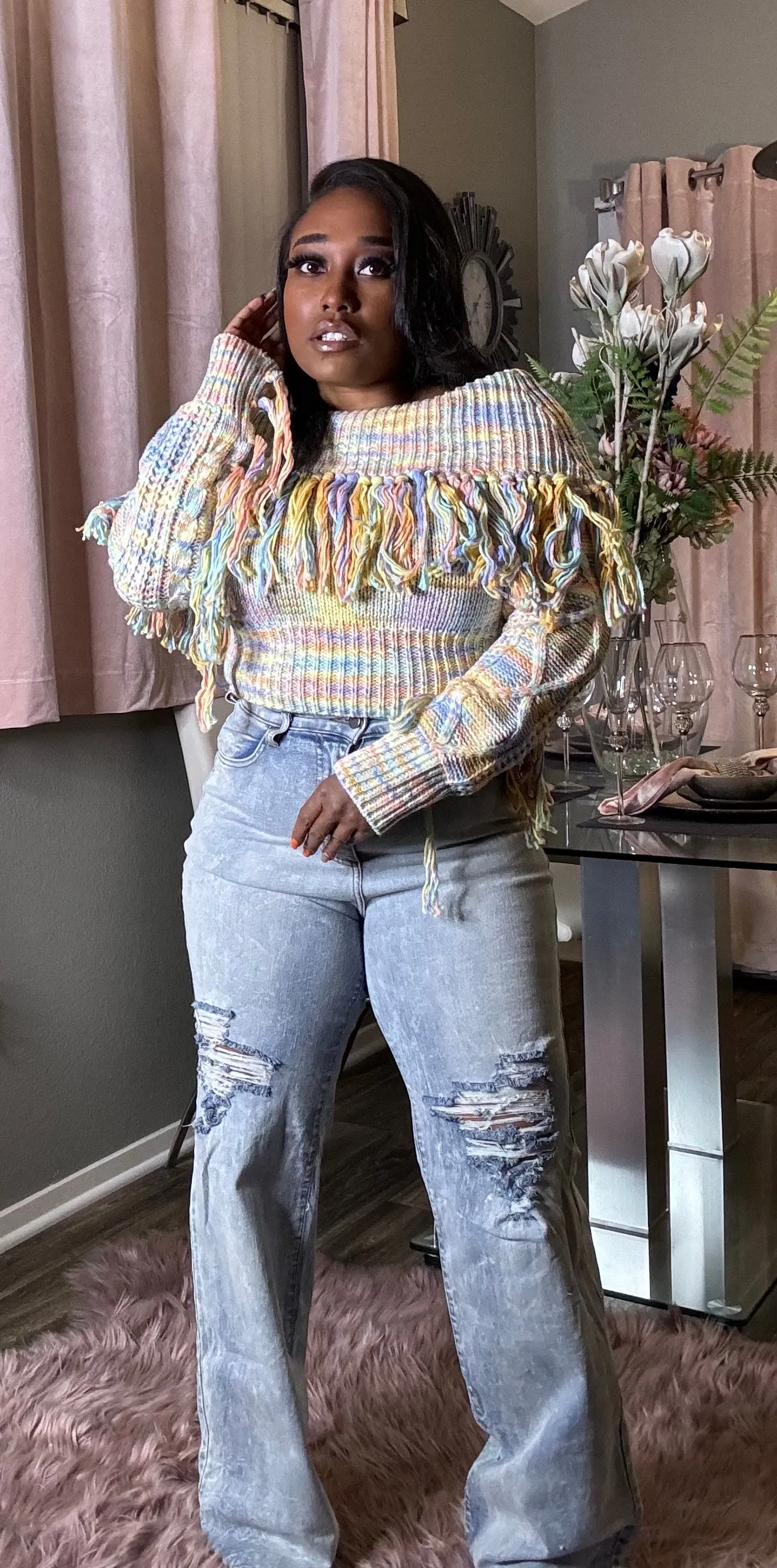 Mika Fringe Sweater (Yellow Multi)