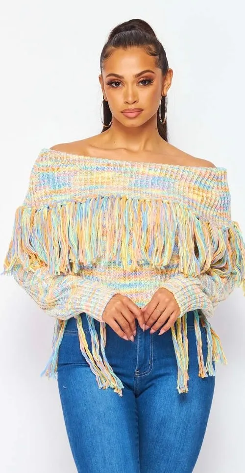 Mika Fringe Sweater (Yellow Multi)