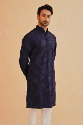 Navy Blue Fully Embroidered Kurta Set