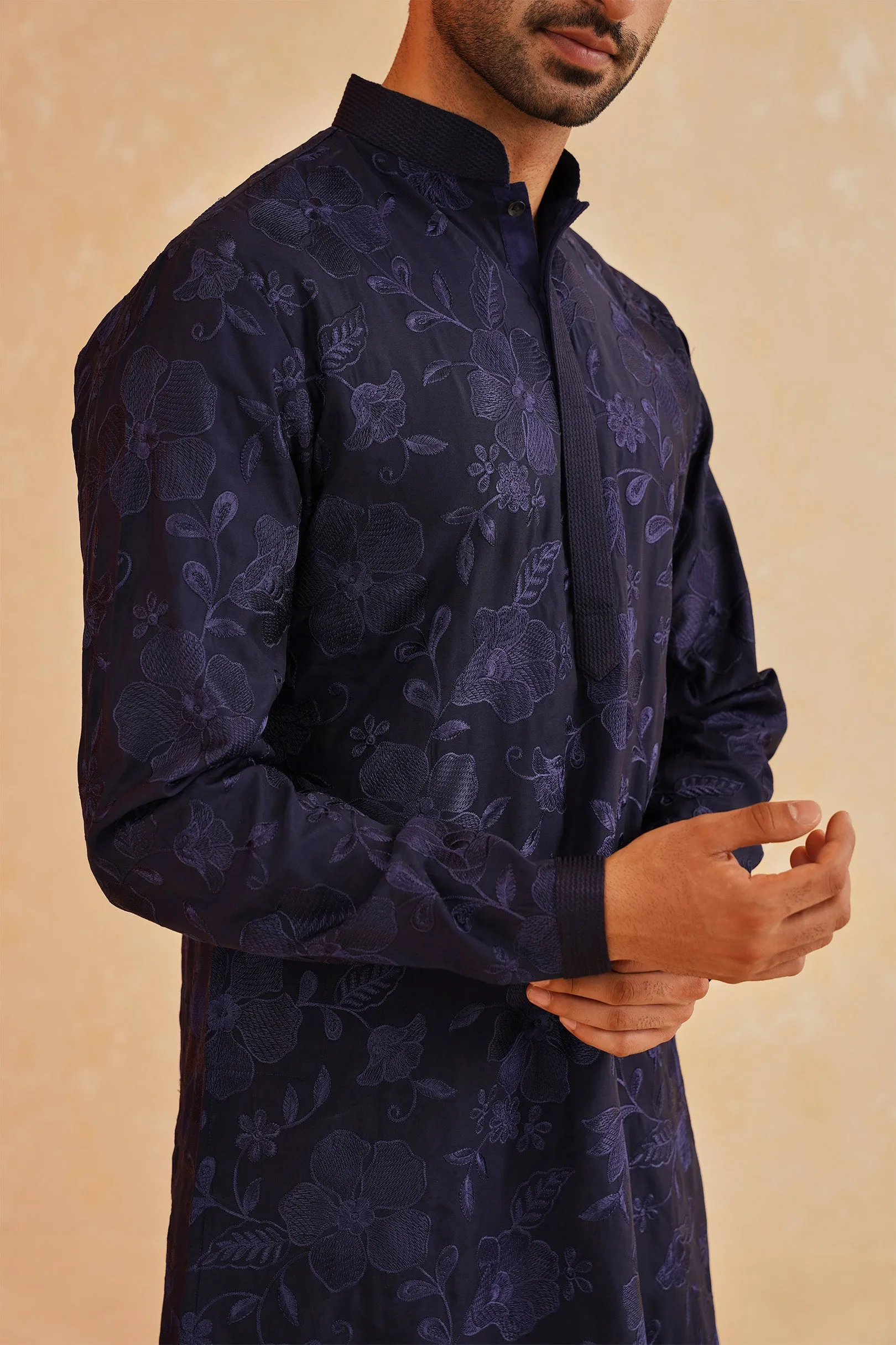 Navy Blue Fully Embroidered Kurta Set